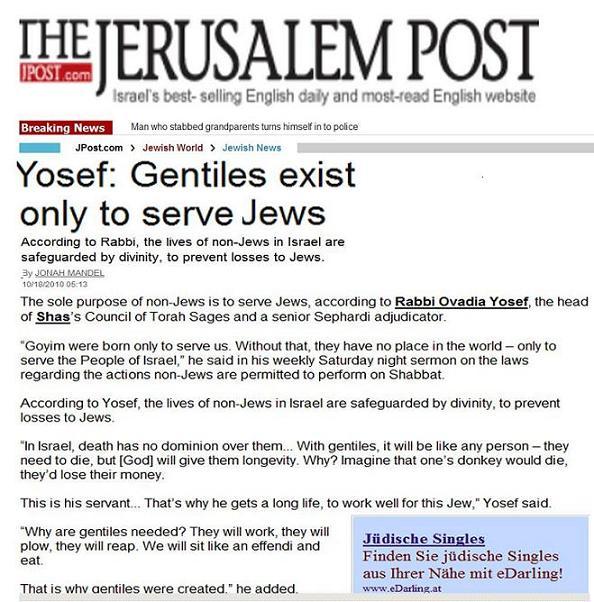 Rabbi: Gentiles to serve Jews-JPost