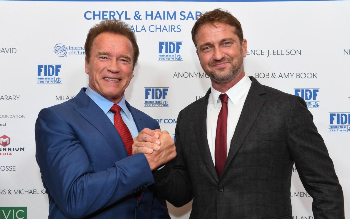 Arnold Schwarzenegger and Gerard Butler at fundraiser Gala of the Friends of IDF - FIDF- in 2017.