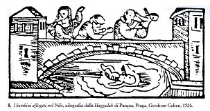 Children Drowned in the Nile, woodcut from the Haggadah of Passover, Prague, Gershom Cohen, 1526