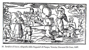 Sacrifice of Isaac, woodcut from the Haggadah of Passover, Venice, Giovanni De Gara, 1609