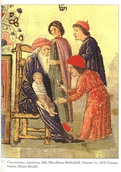 Circumcision, miniature from the Rotschild Miscellanea, Venice (?), 1475, Jerusalem, Bazelel Museum.