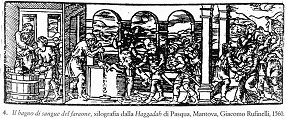 The Pharaoh's Bath of Blood, woodcut from the Haggadah of Passover, Mantua, Giacomo Rufinelli, 1560