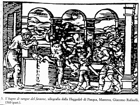 The Pharaoh's Bath of Blood, woodcut from the Haggadah of Passover, Mantua, Giacomo Rufinelli, 1560 (detail)