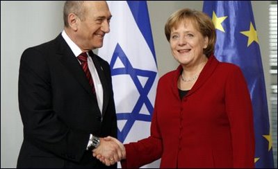 Ehud Olmert and Angela Merkel