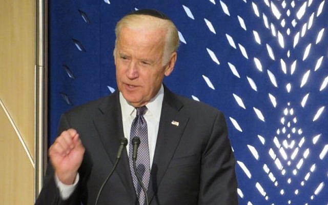 Vice President Joe Biden addressing a memorial for Shimon Peres in Washington, DC, October 6 2016. (Ron Kampeas)