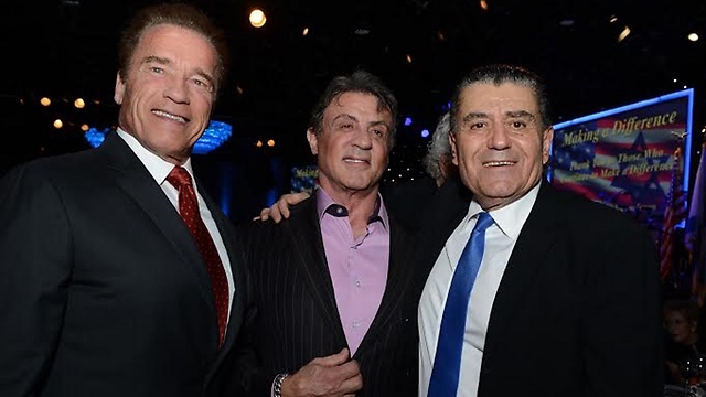 Arnold Schwartzenegger and Sylvester Stallone with Haim Saban-annual Friends of the Israel Defense Forces (FIDF) Gala in 2014